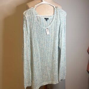 Talbots Blue and White Ribbed Long Sleeve Hoodie‎